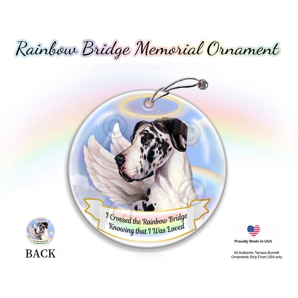 Rainbow Bridge Memorial-Great Dane Harlequin Uncropped Porcelain Hanging Ornament