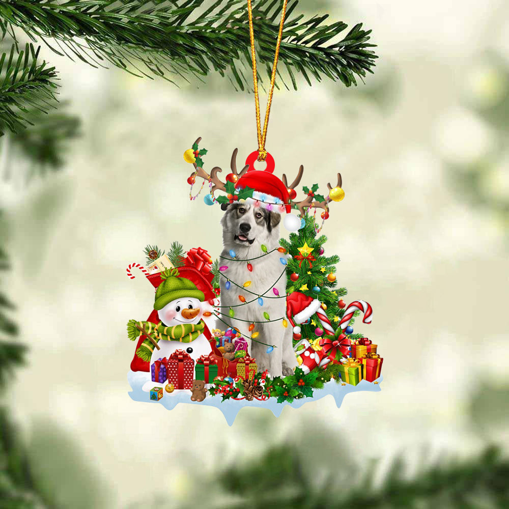 Great Pyrenees-Elk & Snowman-Two Sided Ornament