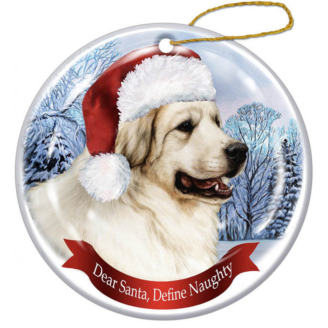 Great Pyrenese Santa Hat Porcelain Christmas Ornament