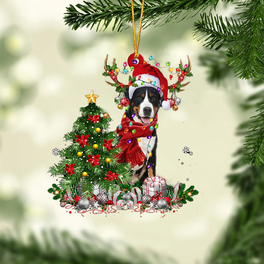 Greater Swiss Mountain Dog-Reindeer Christmas-Two Sided Ornament