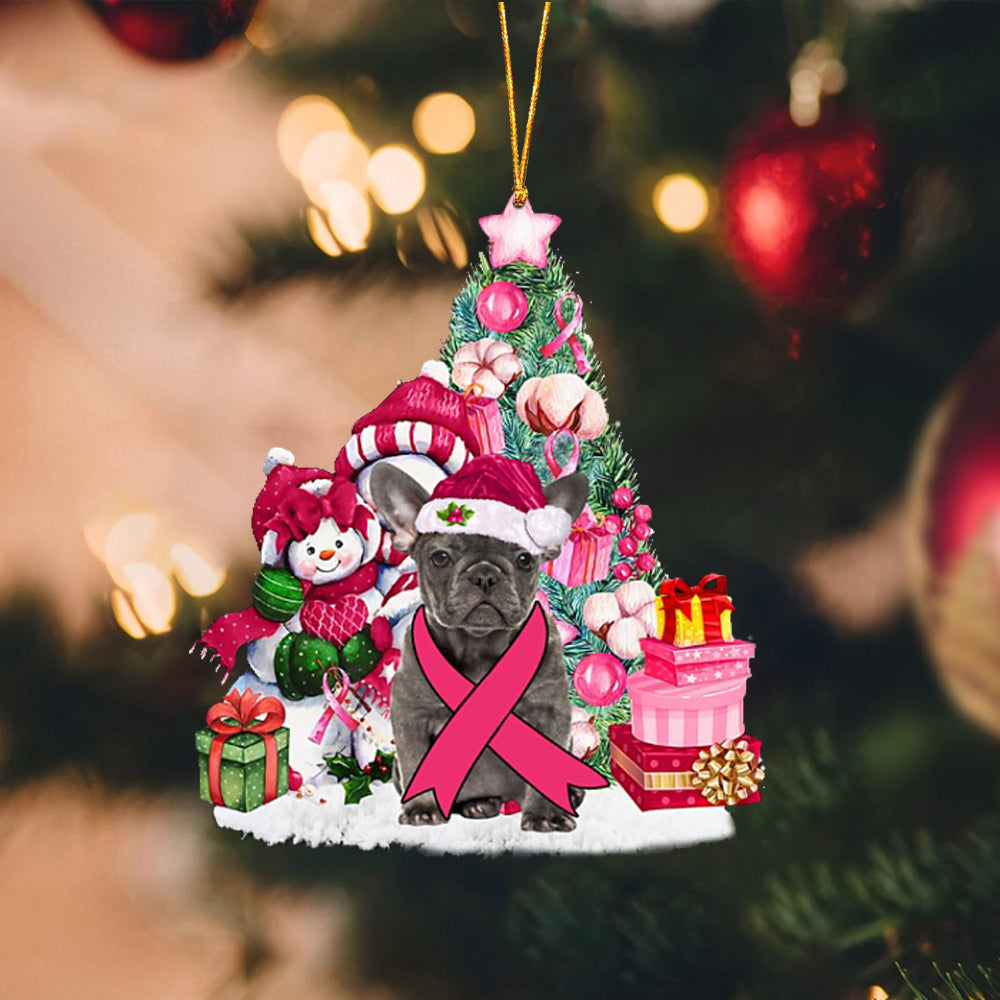 Grey French Bulldog-Christmas in Pink-Two Sided Ornament