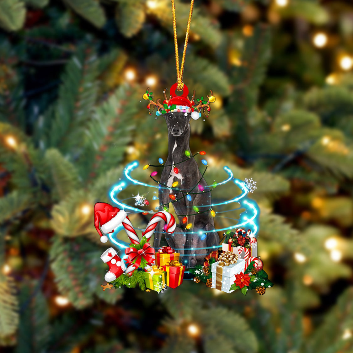 Greyhound-Christmas Candy&amp;Gift-Two Sided Ornament