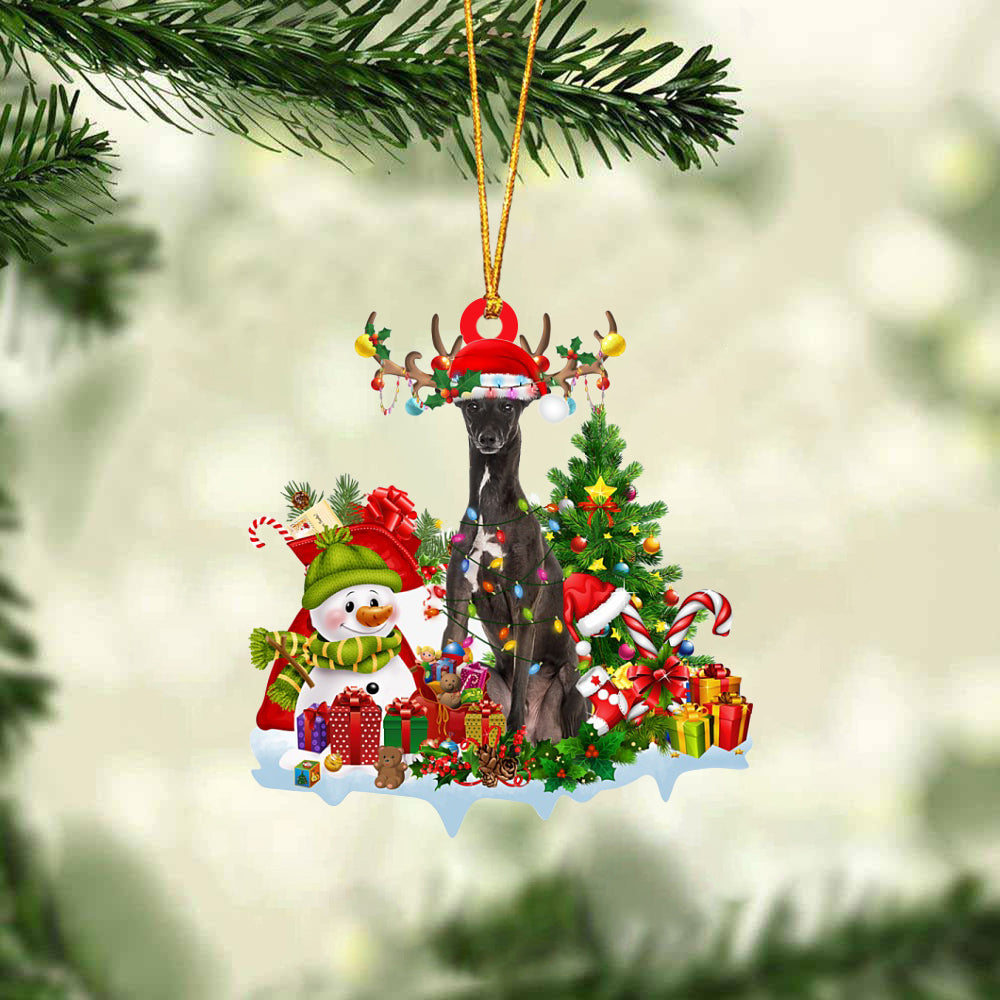 Greyhound-Elk &amp; Snowman-Two Sided Ornament