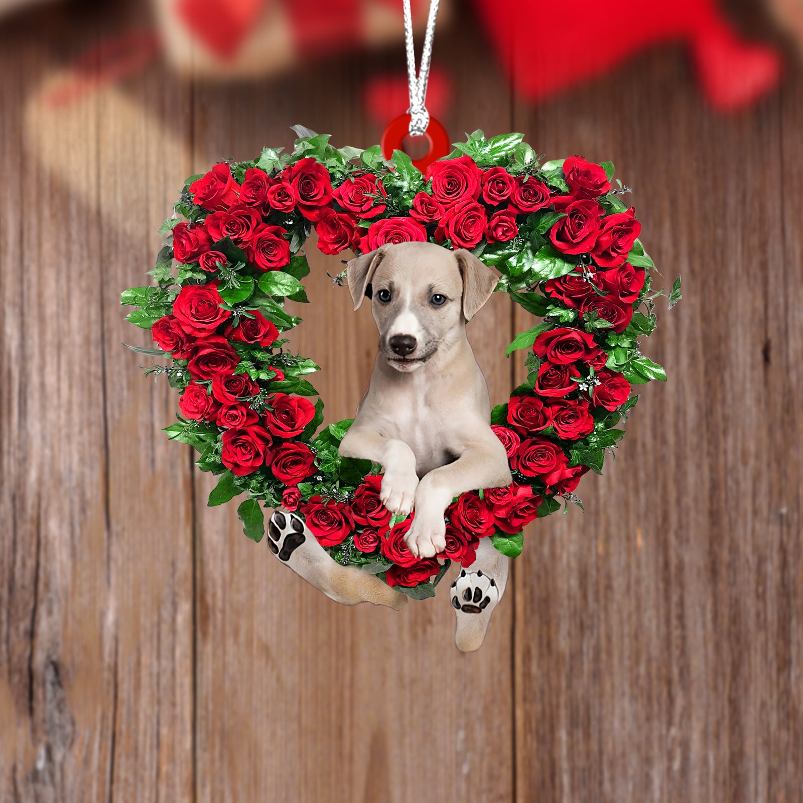 Greyhound-Heart Wreath Two Sides Ornament