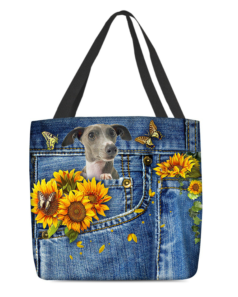 Greyhound-Sunflowers &amp; Butterflies Cloth Tote Bag