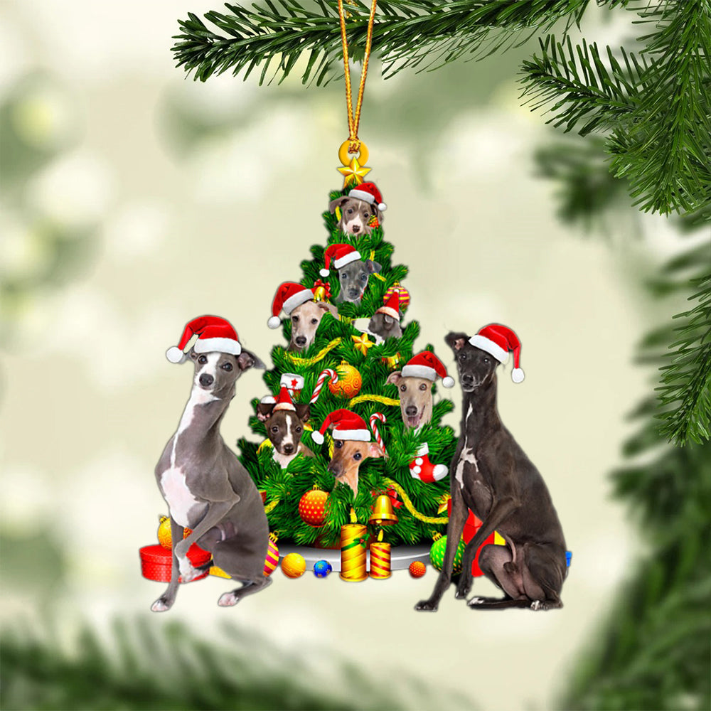 Greyhound-Xmas Tree&amp;Dog-Two Sided Ornament
