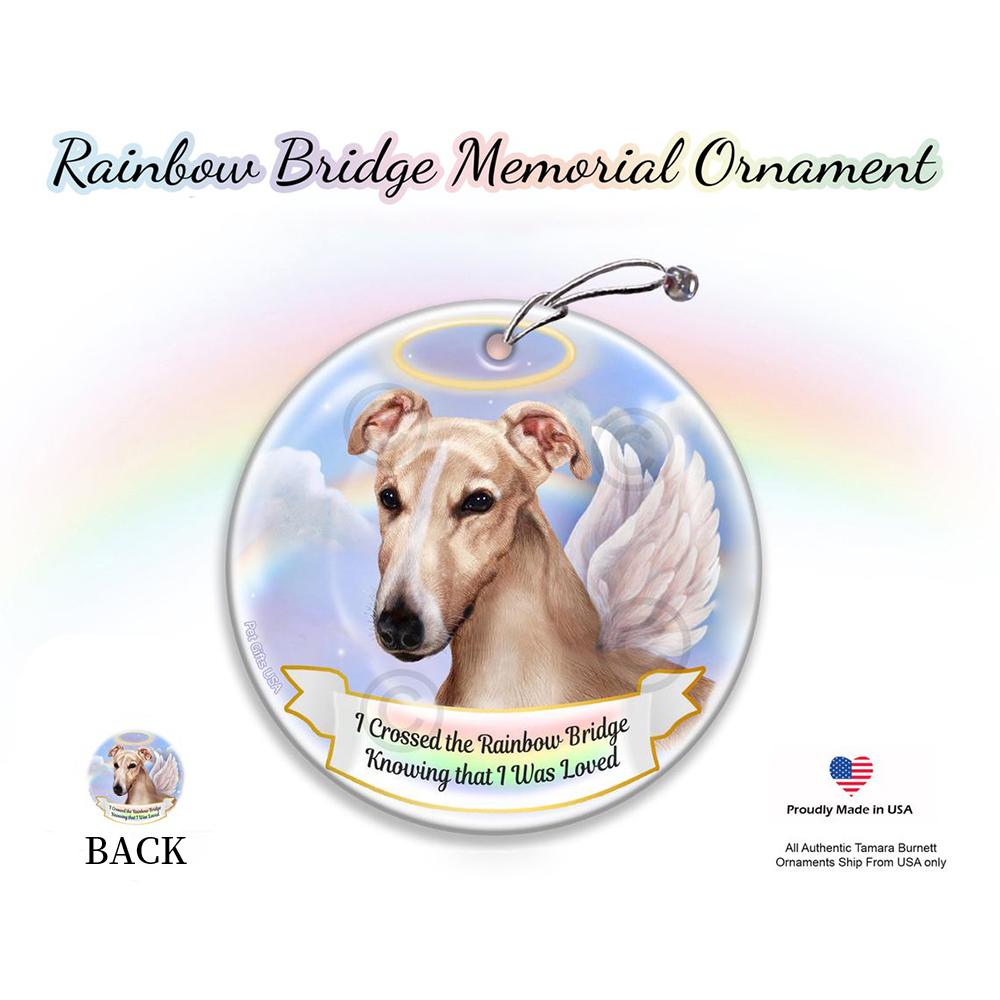 Rainbow Bridge Memorial-Greyhound Cream &amp; White Porcelain Hanging Ornament