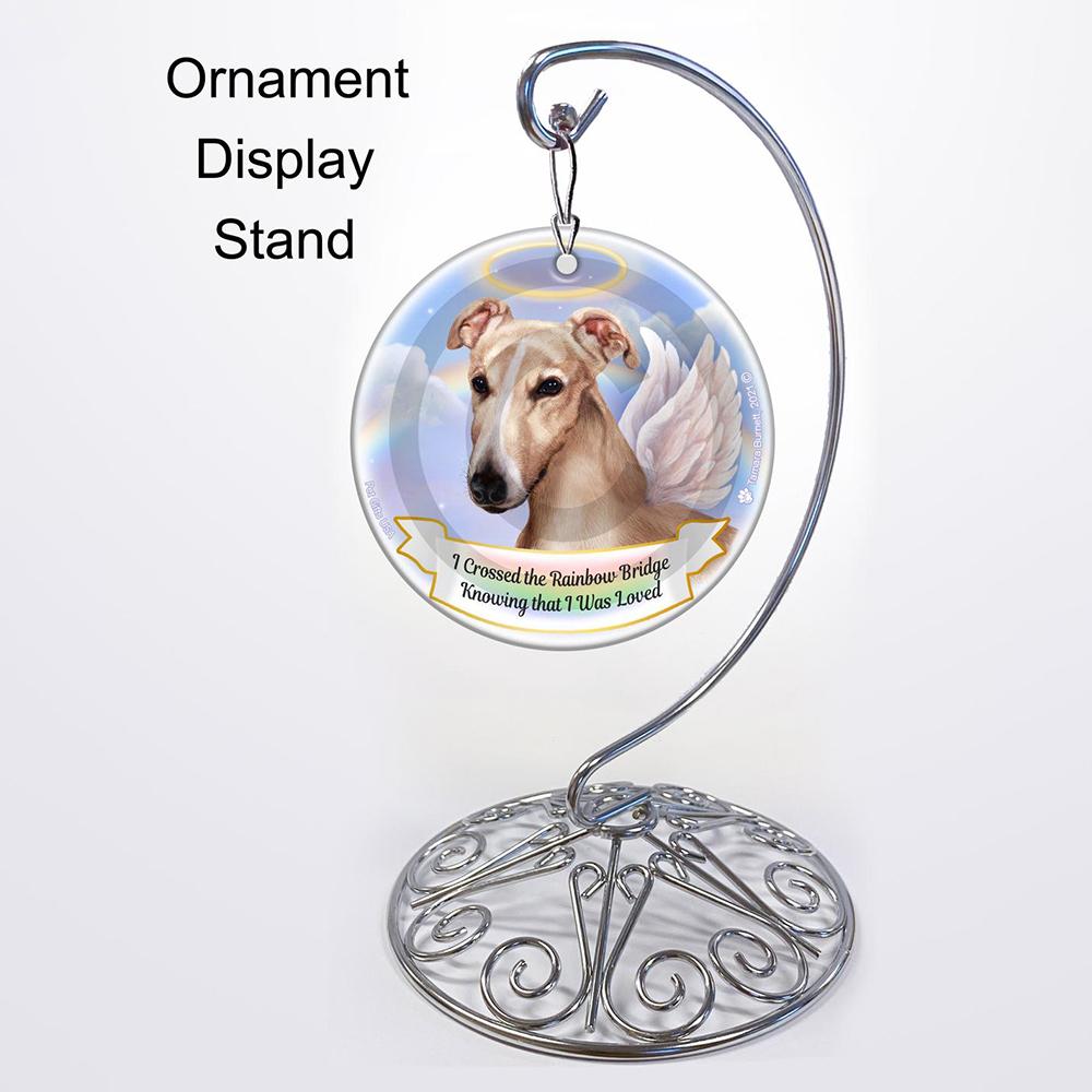 Rainbow Bridge Memorial-Greyhound Cream & White Porcelain Hanging Ornament