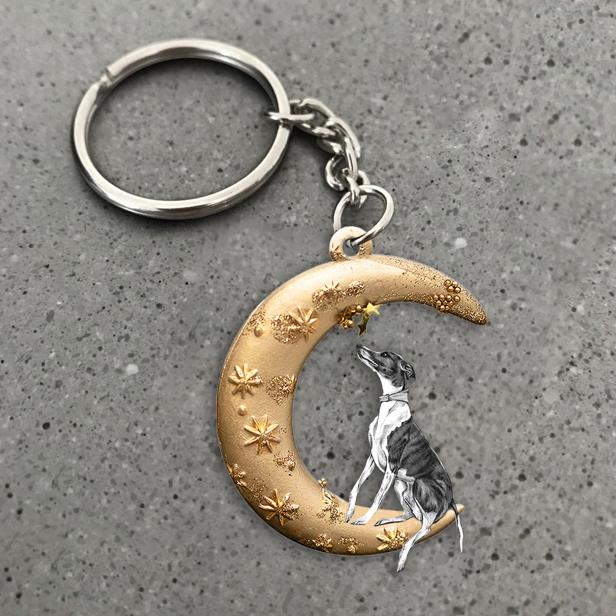 Greyhound-Dog &amp; Moon Flat Acrylic Keychain