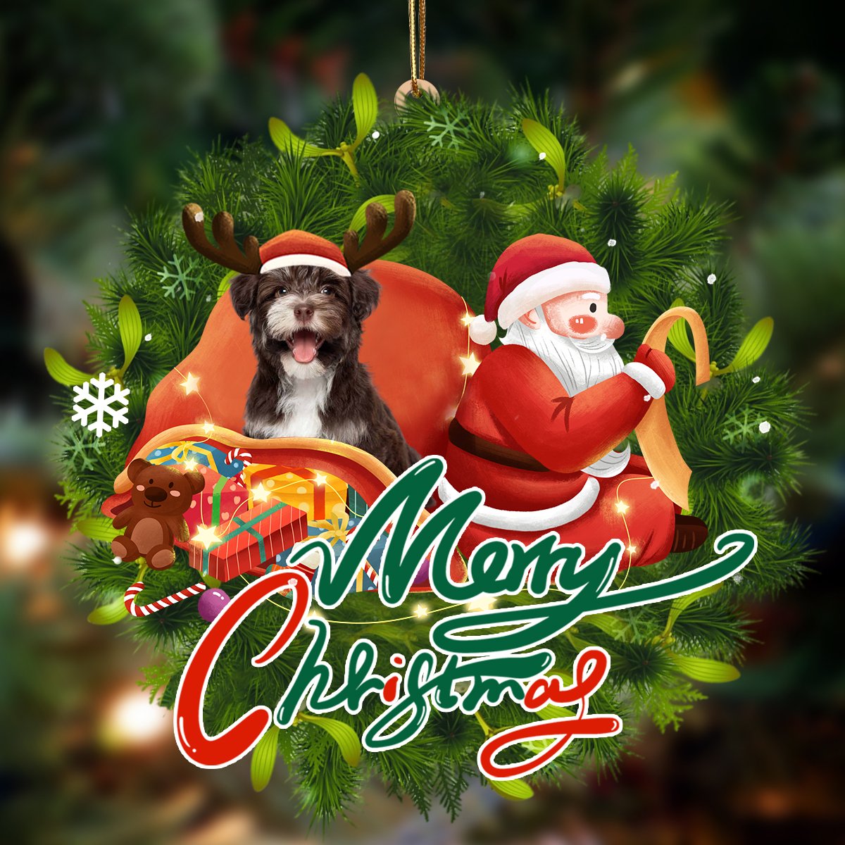 Havanese-Santa & dog Hanging Ornament