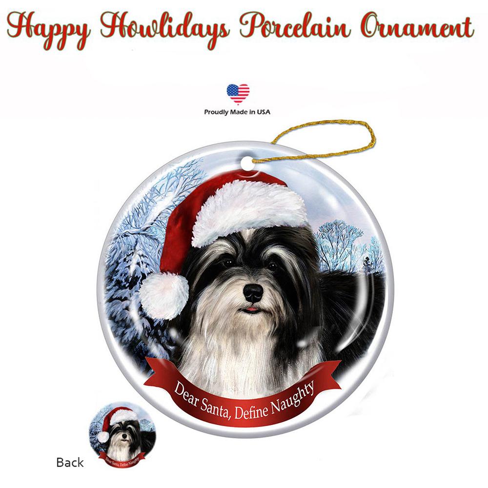 Havanese (Black &amp; White) Santa Hat Porcelain Christmas Ornament