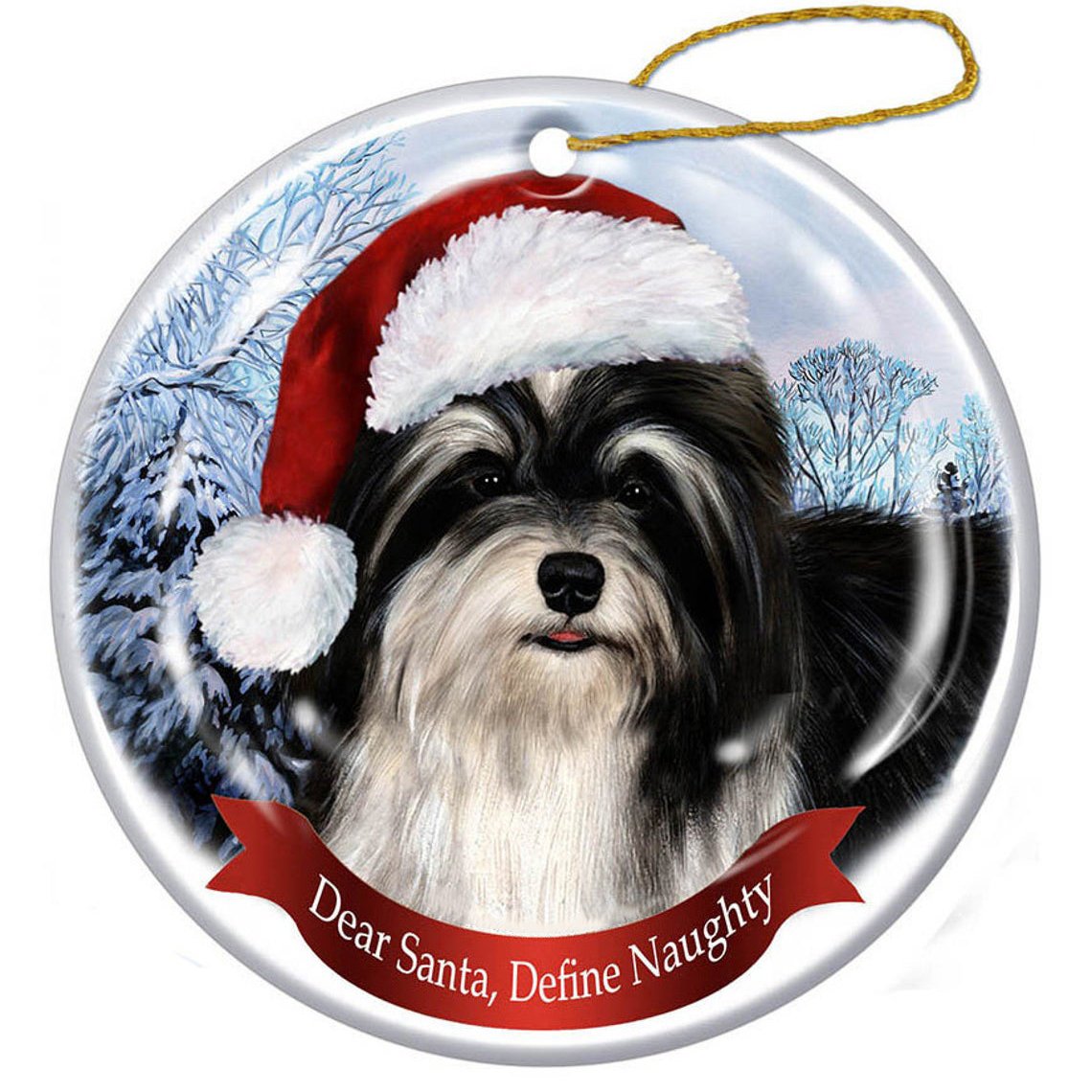 Havanese (Black &amp; White) Santa Hat Porcelain Christmas Ornament