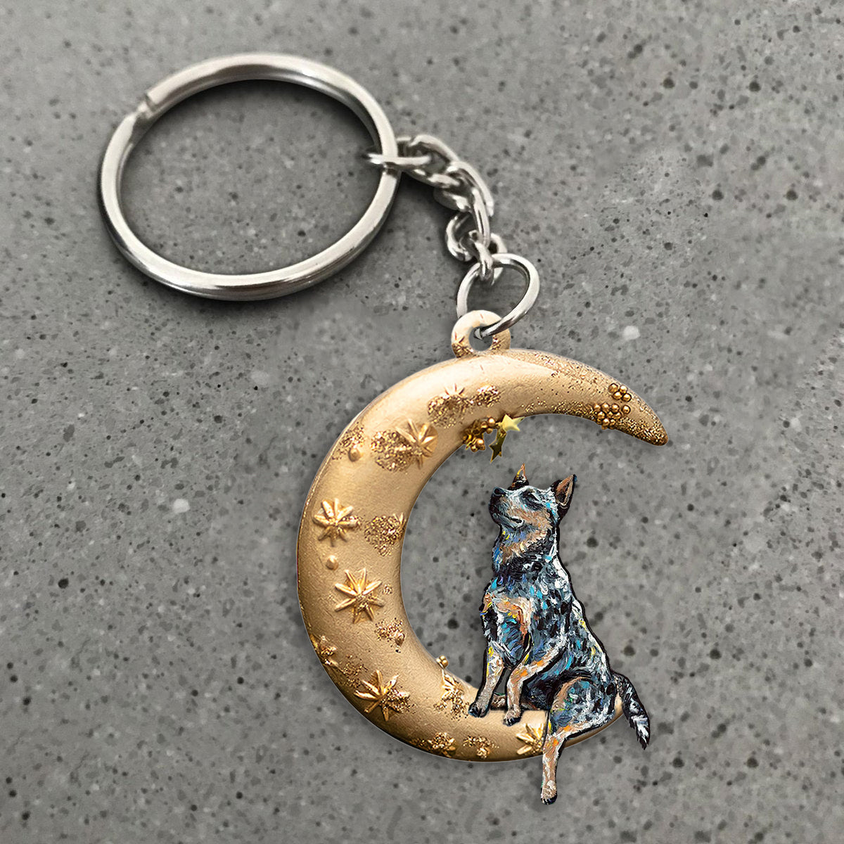 Heeler-Dog &amp; Moon Flat Acrylic Keychain