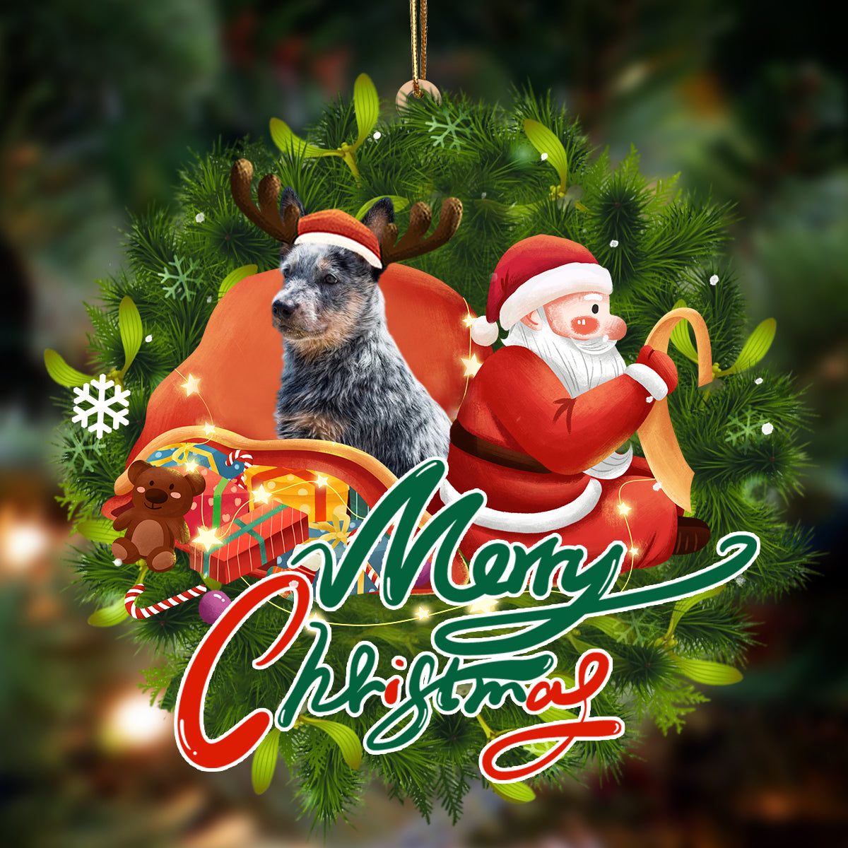 Heeler-Santa &amp; dog Hanging Ornament