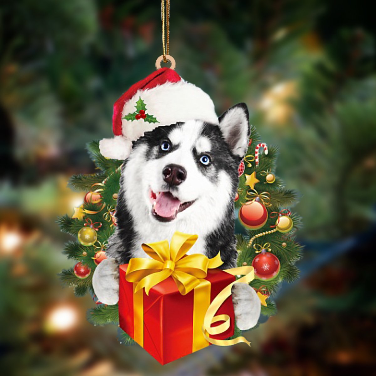 Husky-Dogs give gifts Hanging Ornament