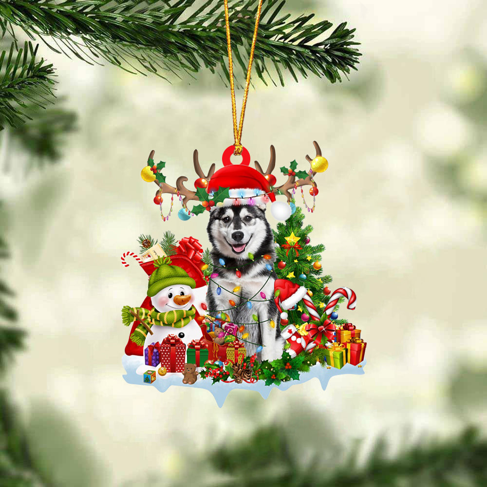 Husky-Elk &amp; Snowman-Two Sided Ornament