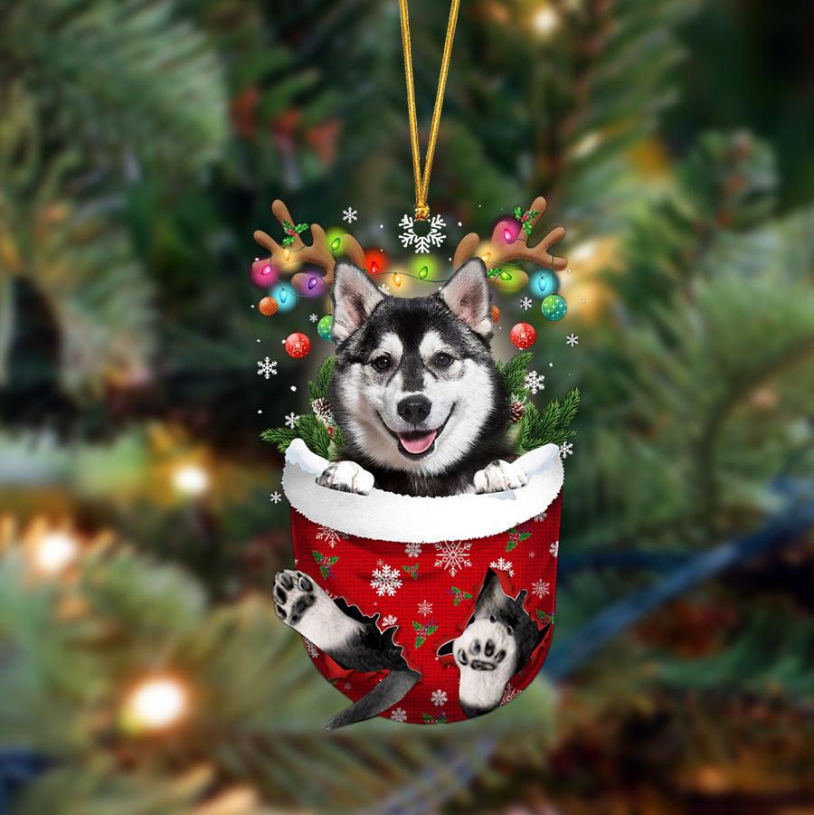 Husky-In Christmas Pocket Two Sides Ornament