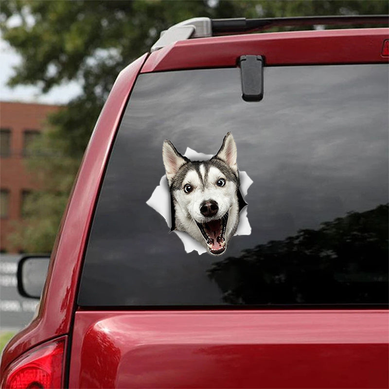 Cute Husky CRACK CAR STICKER