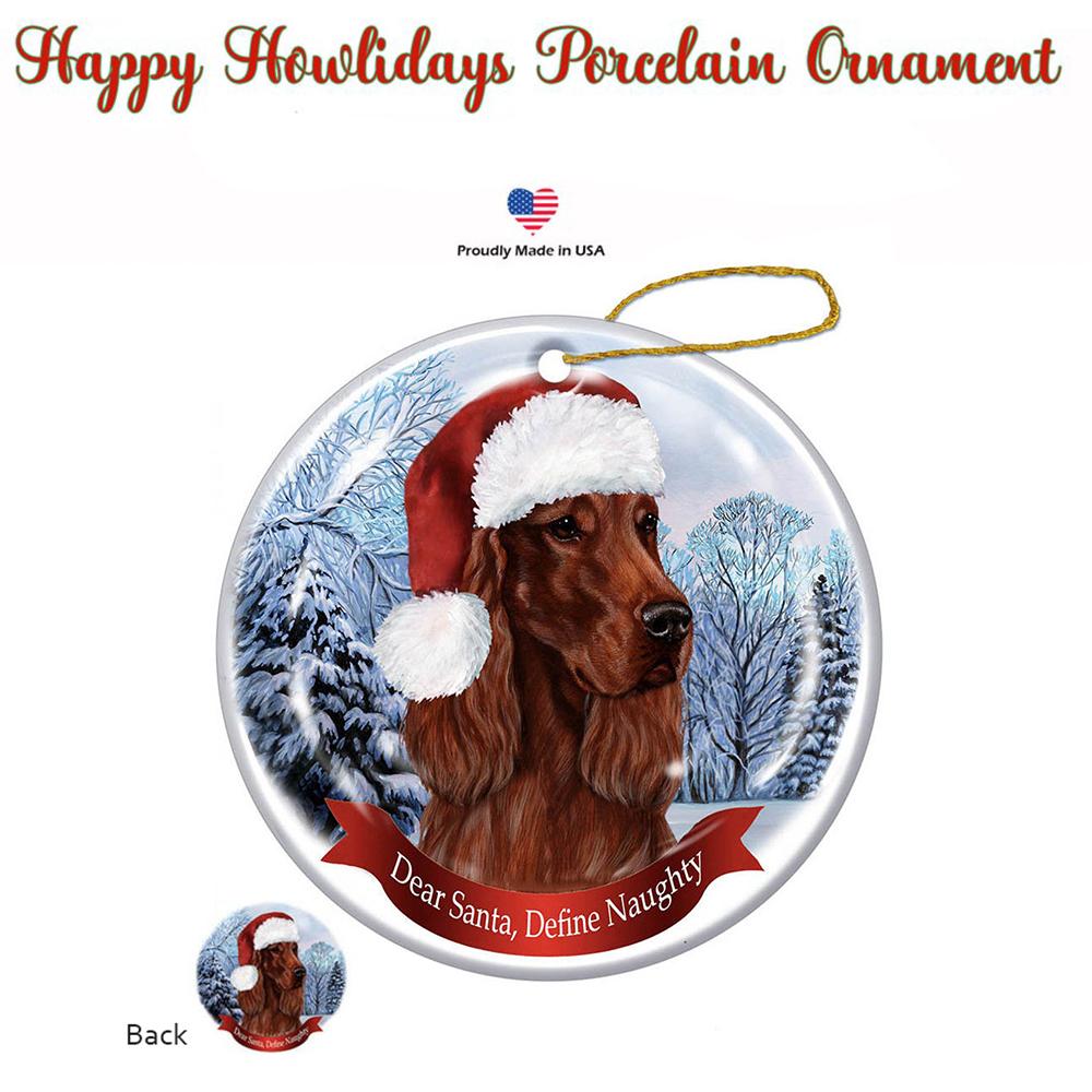 Irish Setter Santa Hat Porcelain Christmas Ornament
