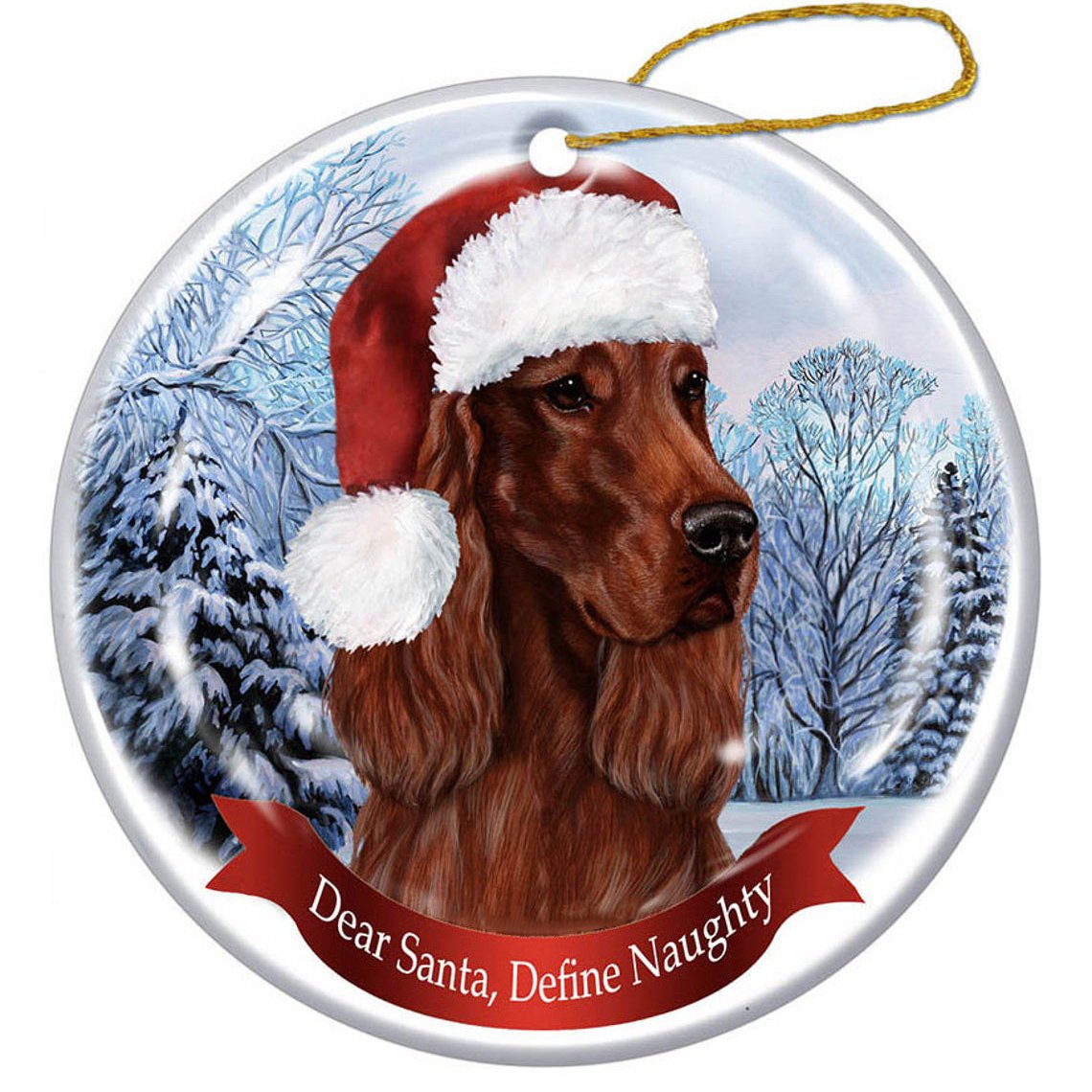 Irish Setter Santa Hat Porcelain Christmas Ornament