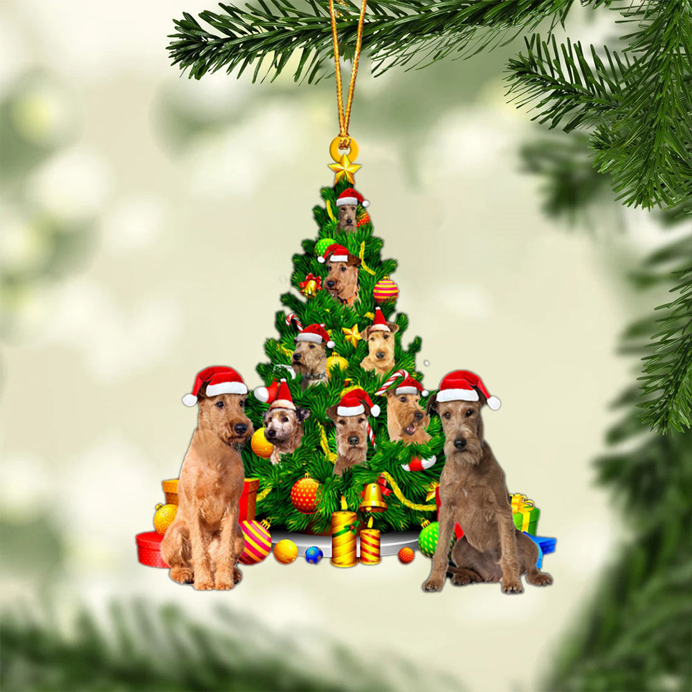 Irish Terrier-Xmas Tree&amp;Dog-Two Sided Ornament