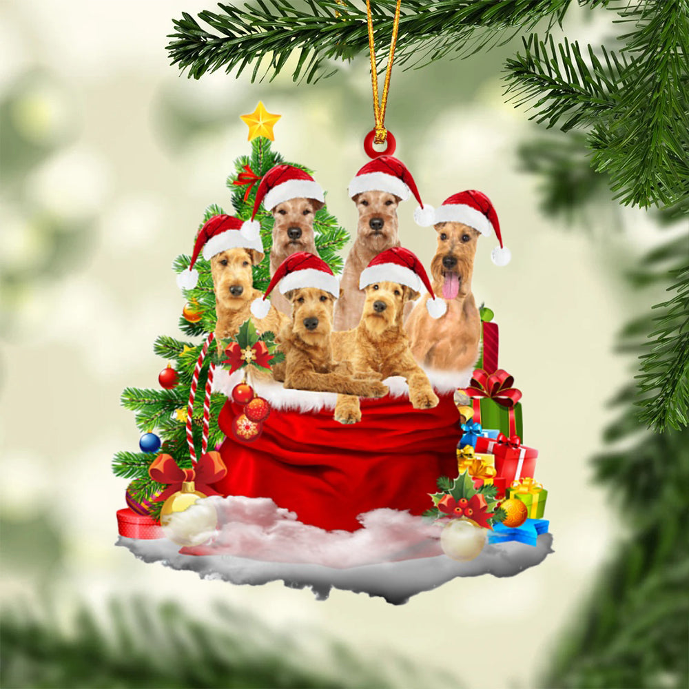 Irish Terrier-Christmas Bag&amp;Dogs-Two Sided Ornament