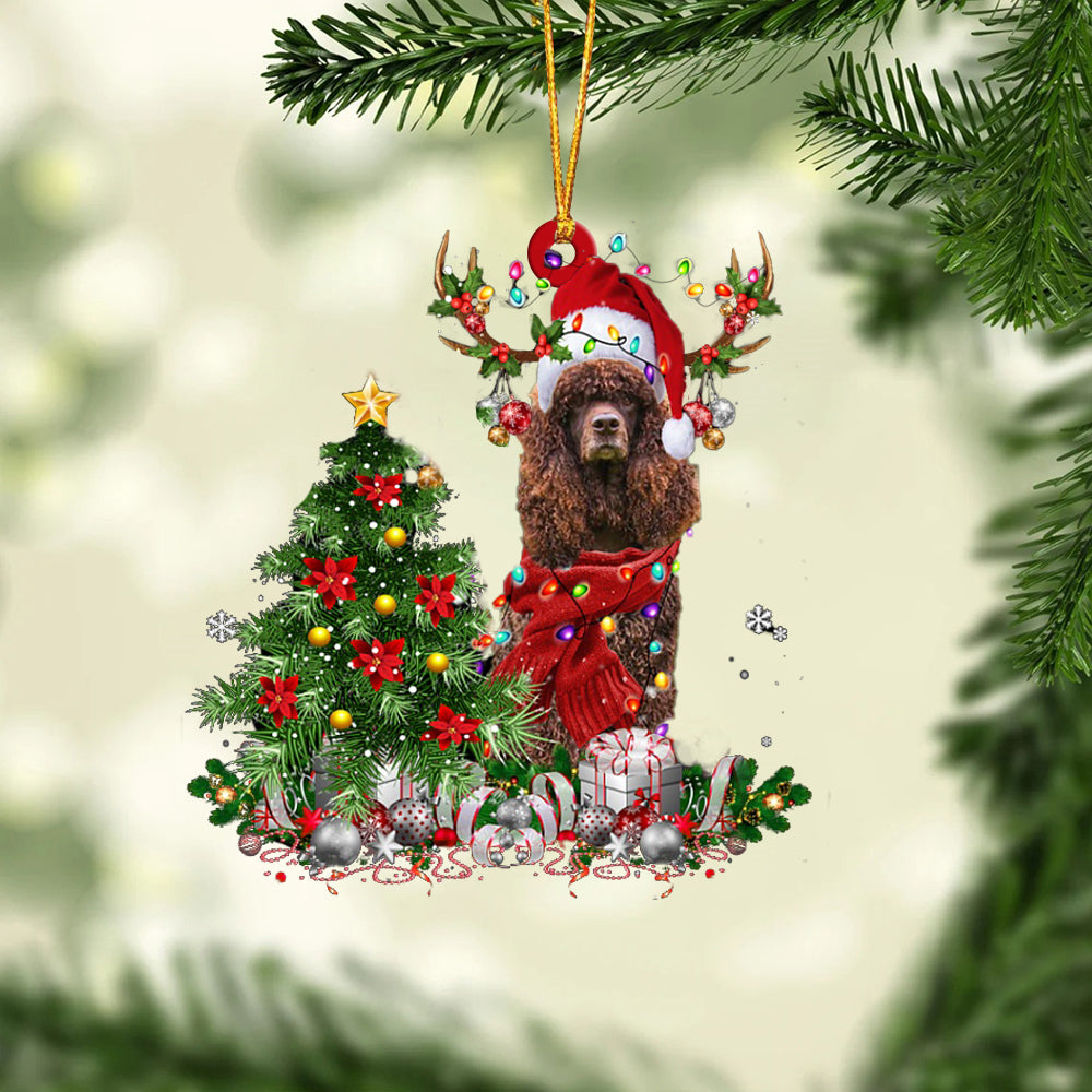 Irish Water Spaniel-Reindeer Christmas-Two Sided Ornament