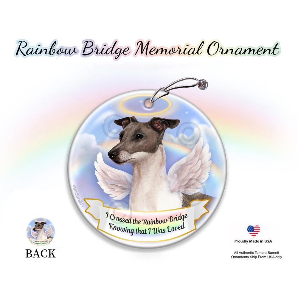 Rainbow Bridge Memorial-Italian Greyhound Blue &amp; White Porcelain Hanging Ornament