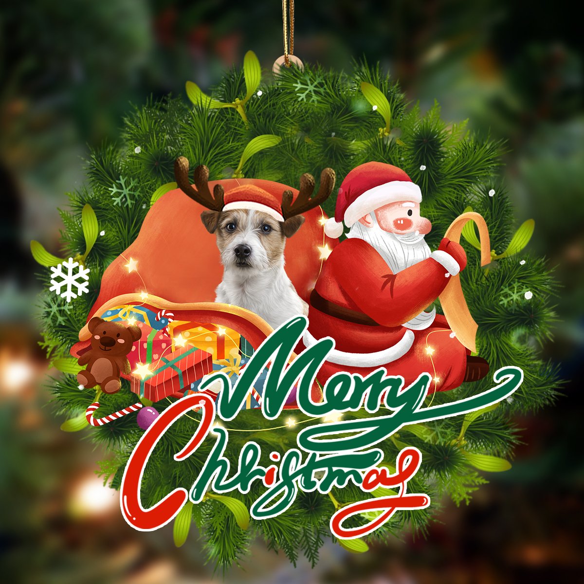 Jack Russel Terrier-Santa &amp; dog Hanging Ornament