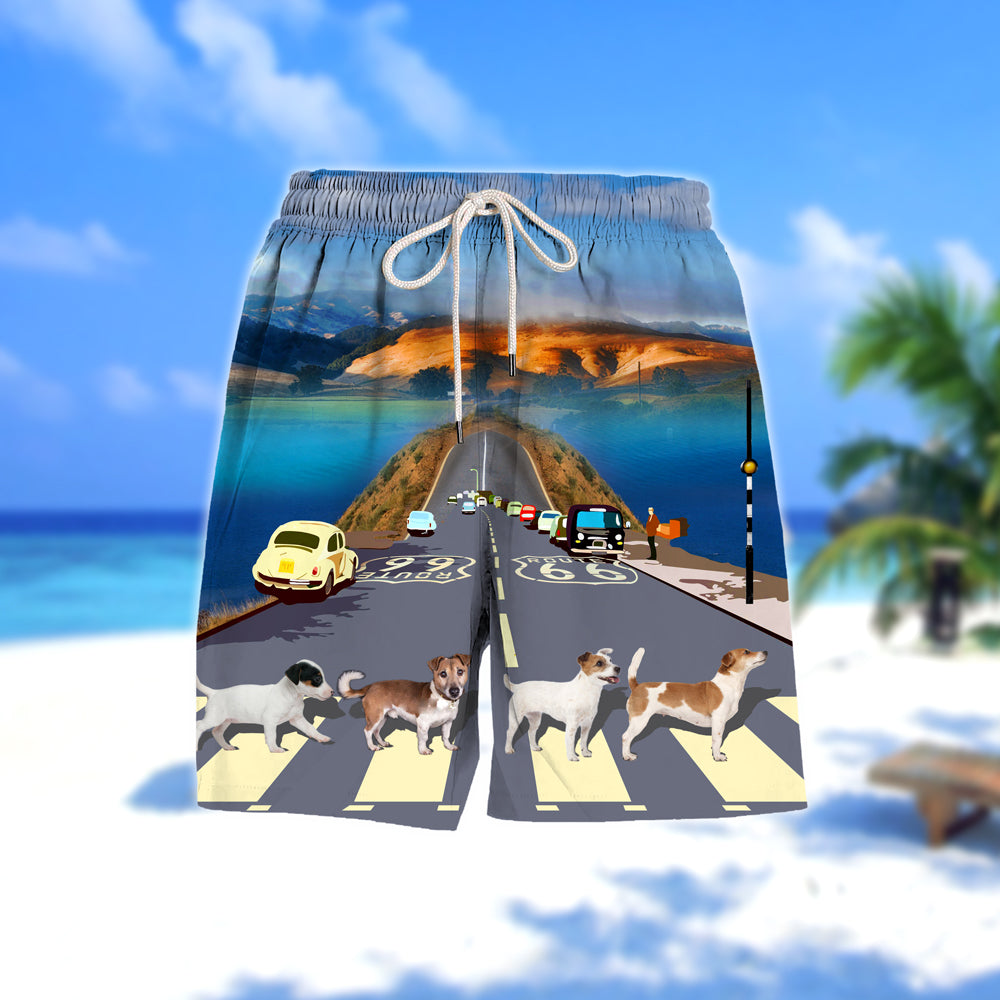 Jack Russell Cross the road- Men Hawaii Beach Shorts