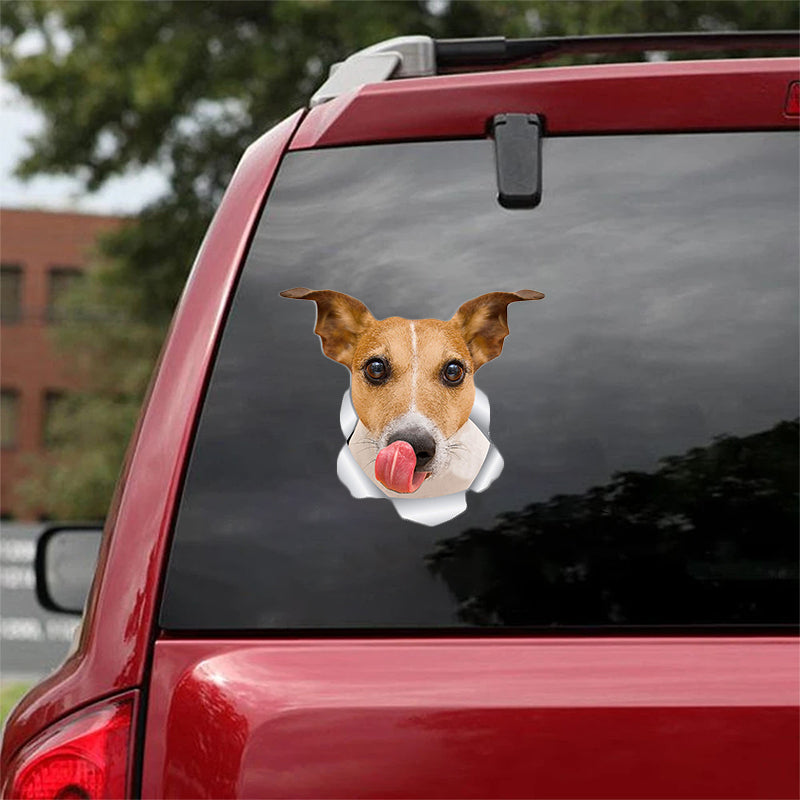 Cute Jack Russell Dog CRACK CAR STICKER