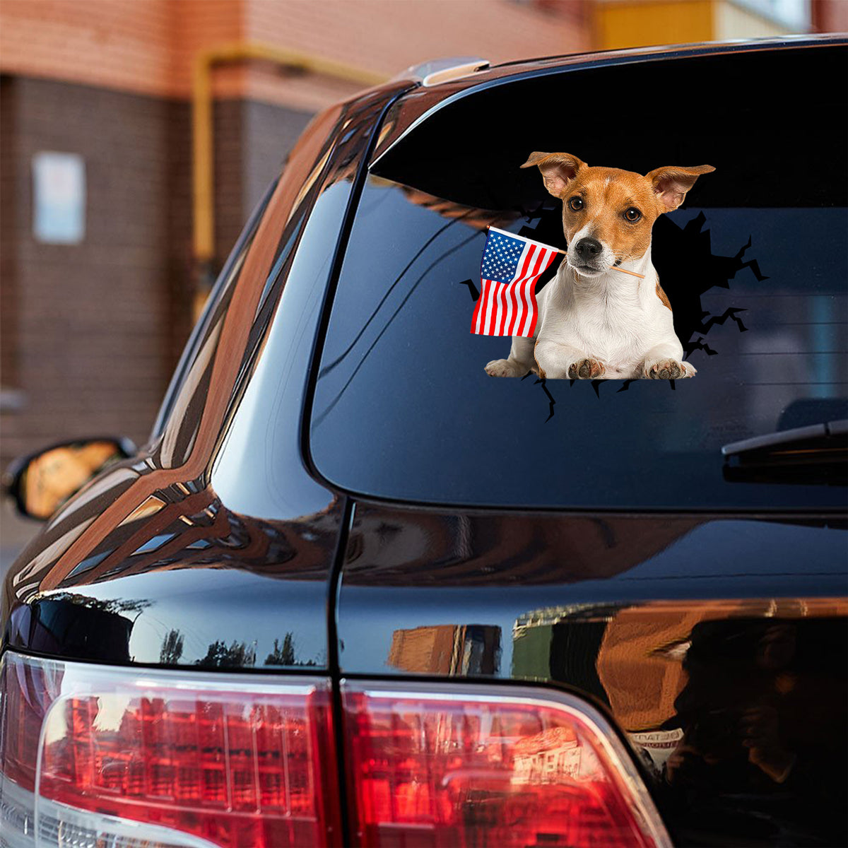 Jack Russell Terrier And American Flag Independent Day Car Sticker Decal