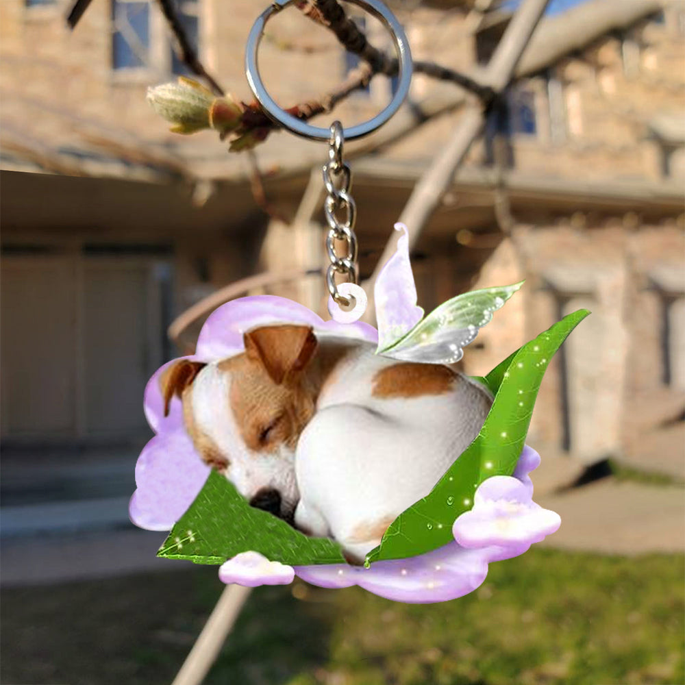 Jack Russell Terrier-Sleep On Fallen Leaves Flat Acrylic Keychain