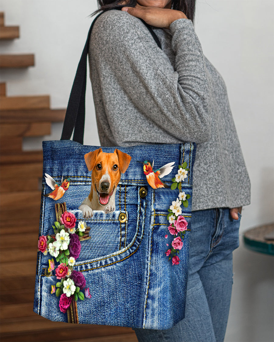 Jack Russell Terrier-Cardinal &amp; Cross Flower Cloth Tote Bag