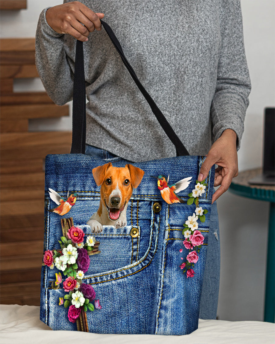 Jack Russell Terrier-Cardinal &amp; Cross Flower Cloth Tote Bag