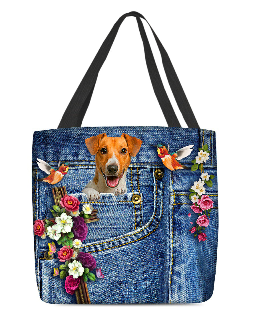 Jack Russell Terrier-Cardinal &amp; Cross Flower Cloth Tote Bag