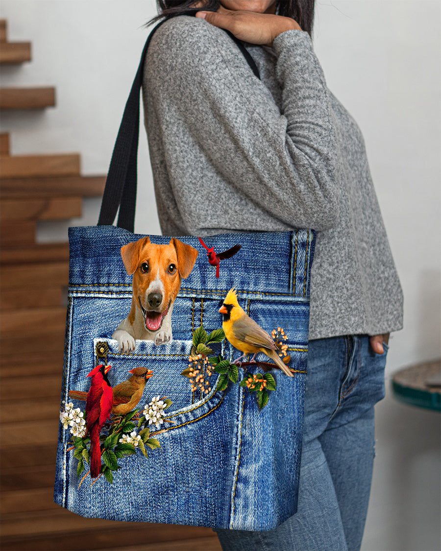 Jack Russell Terrier-Cardinal &amp; Dog Cloth Tote Bag