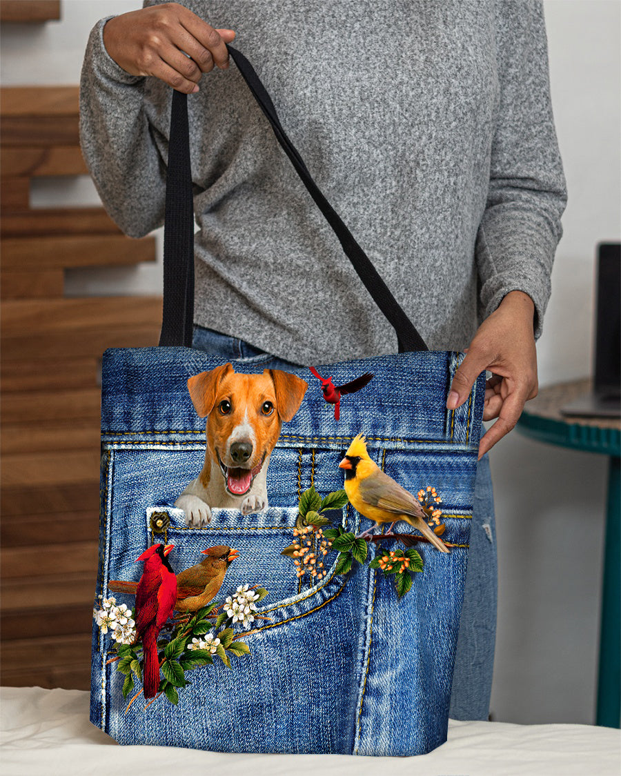 Jack Russell Terrier-Cardinal &amp; Dog Cloth Tote Bag
