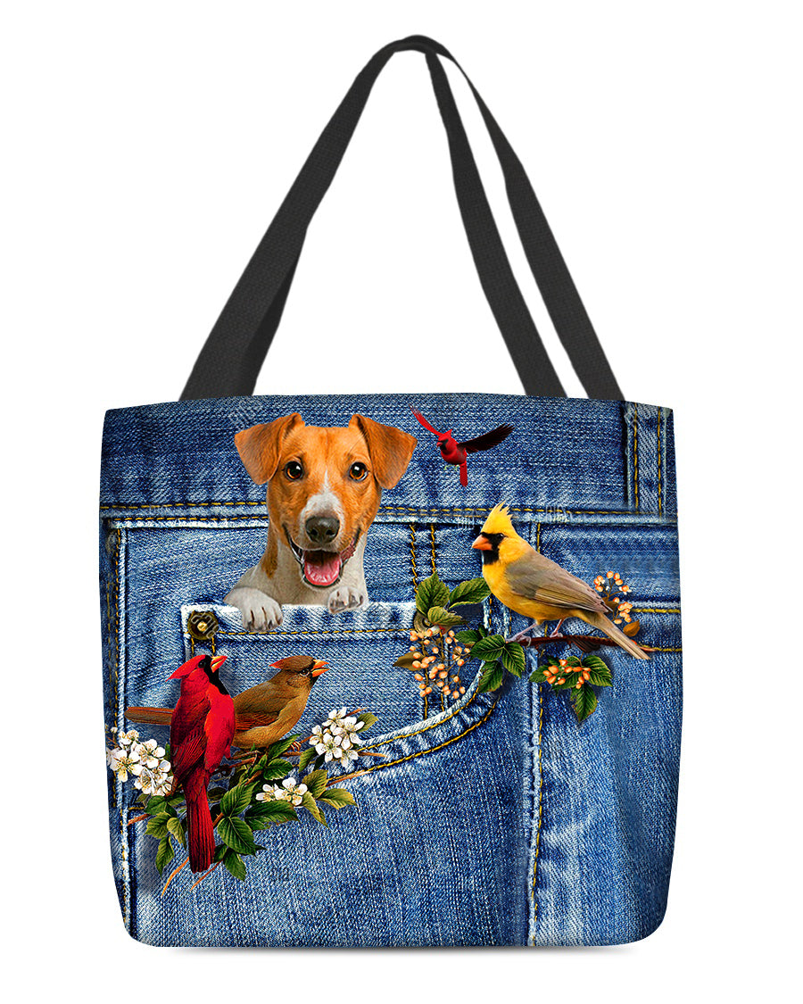 Jack Russell Terrier-Cardinal &amp; Dog Cloth Tote Bag