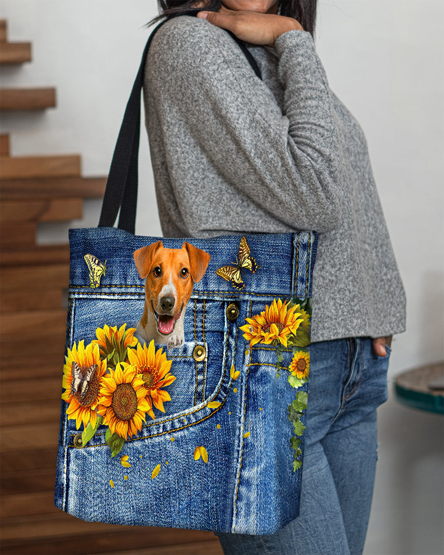 Jack Russell Terrier-Sunflowers &amp; Butterflies Cloth Tote Bag