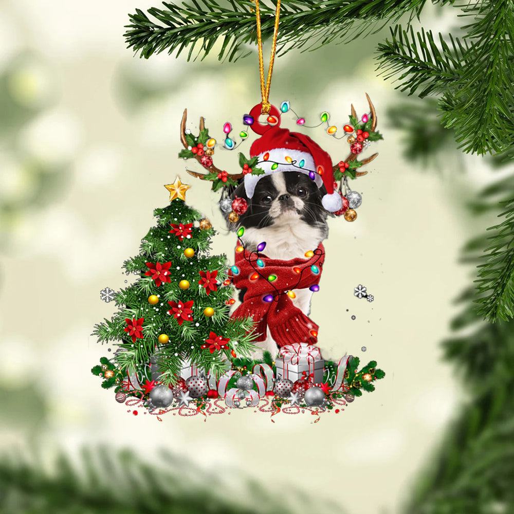 Japanese Chin-Reindeer Christmas-Two Sided Ornament