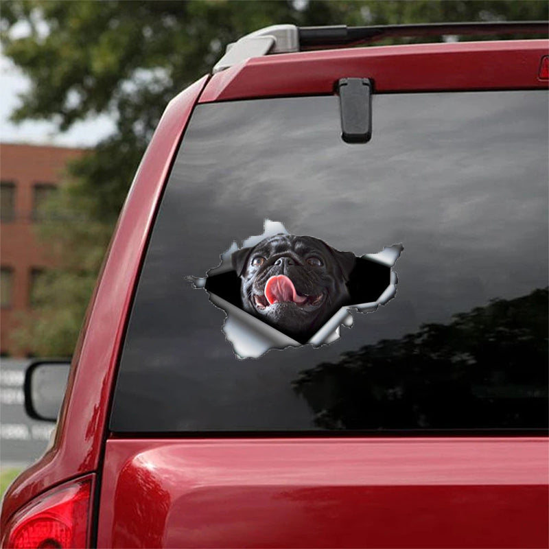 Cute Pug 2 CRACK CAR STICKER