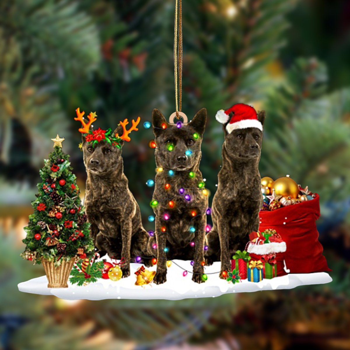 Kai Ken-Christmas Dog Friends Hanging Ornament