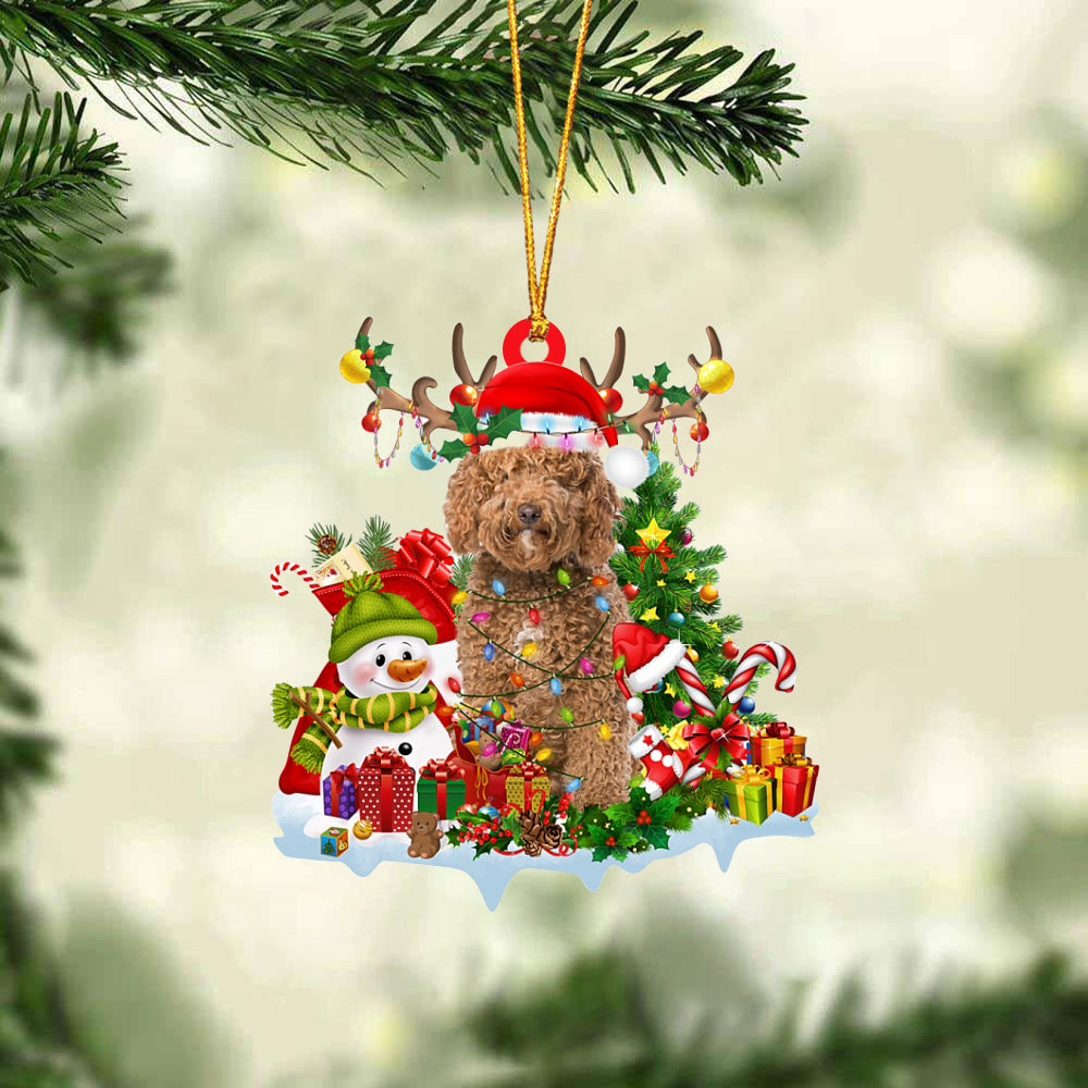 Labradoodle-Elk & Snowman-Two Sided Ornament