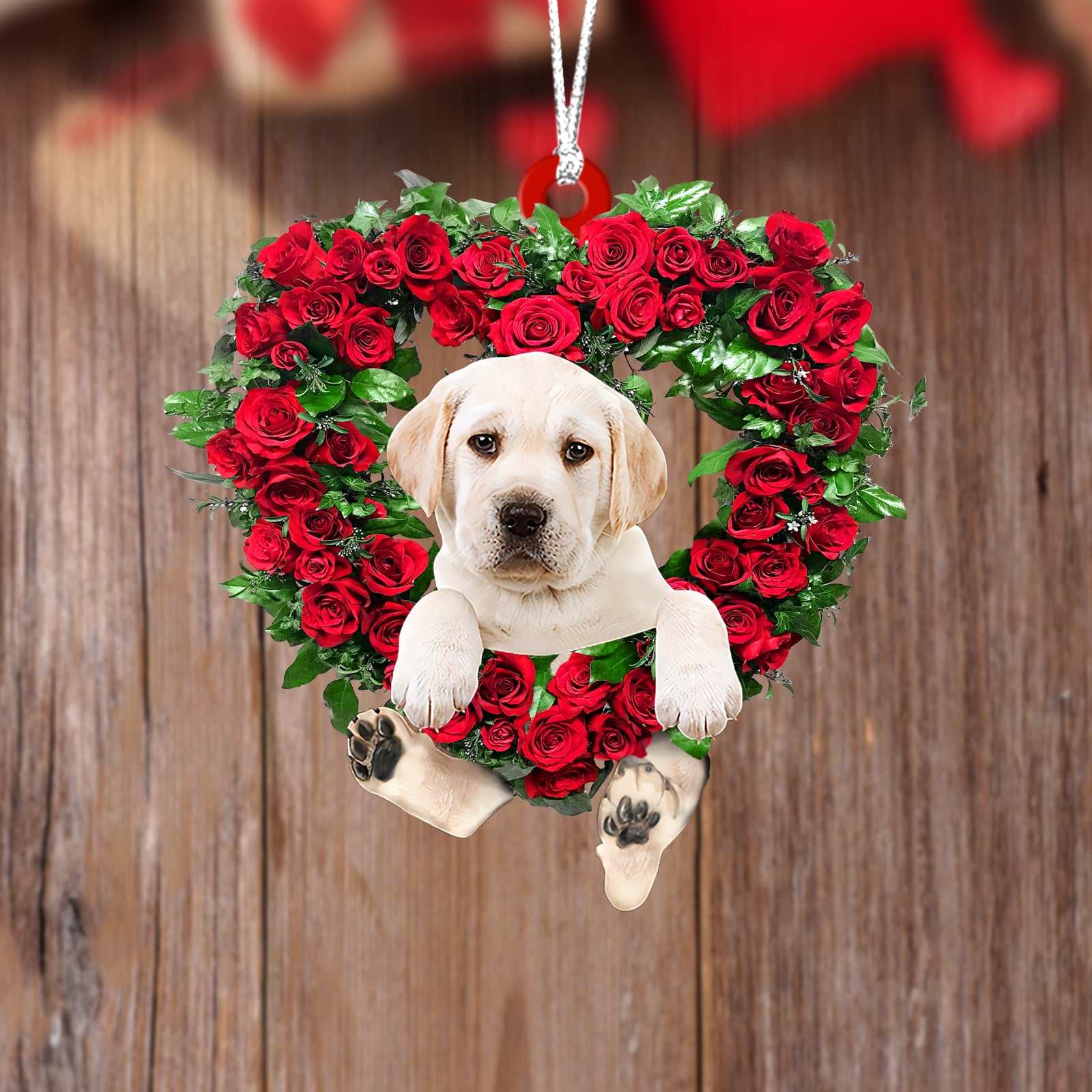 Labradoodle-Heart Wreath Two Sides Ornament