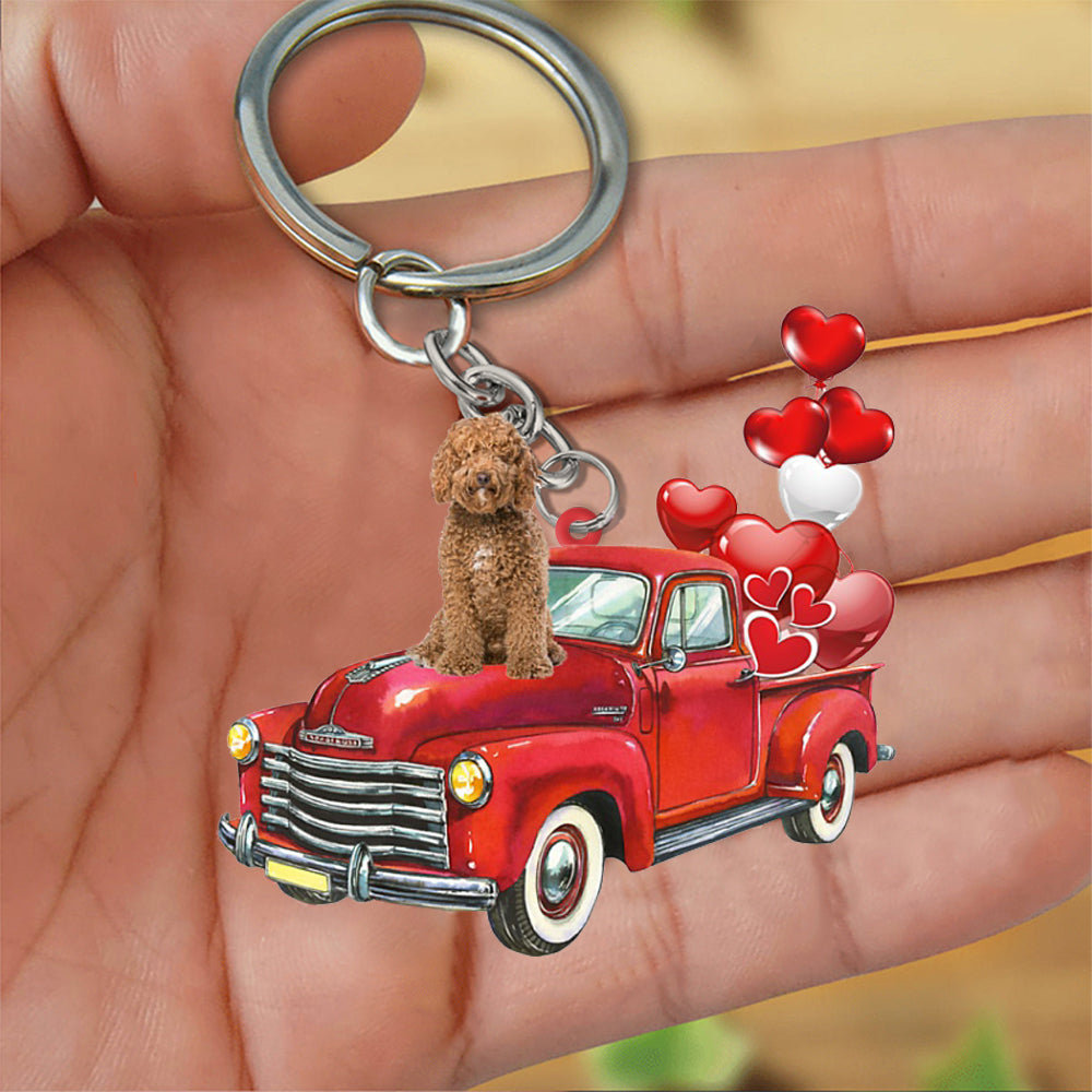 Labradoodle-Red Sports Car flat Acrylic Keychain