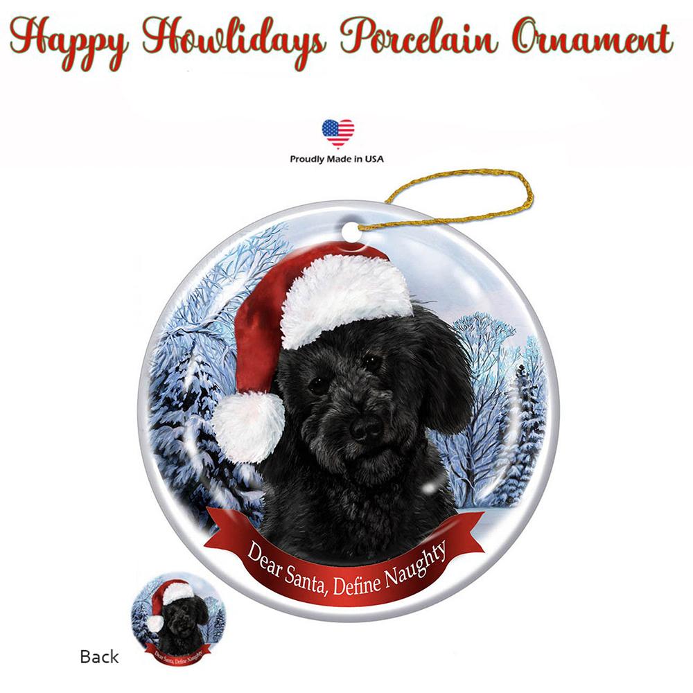 Labradoodle (Black) Santa Hat Porcelain Christmas Ornament
