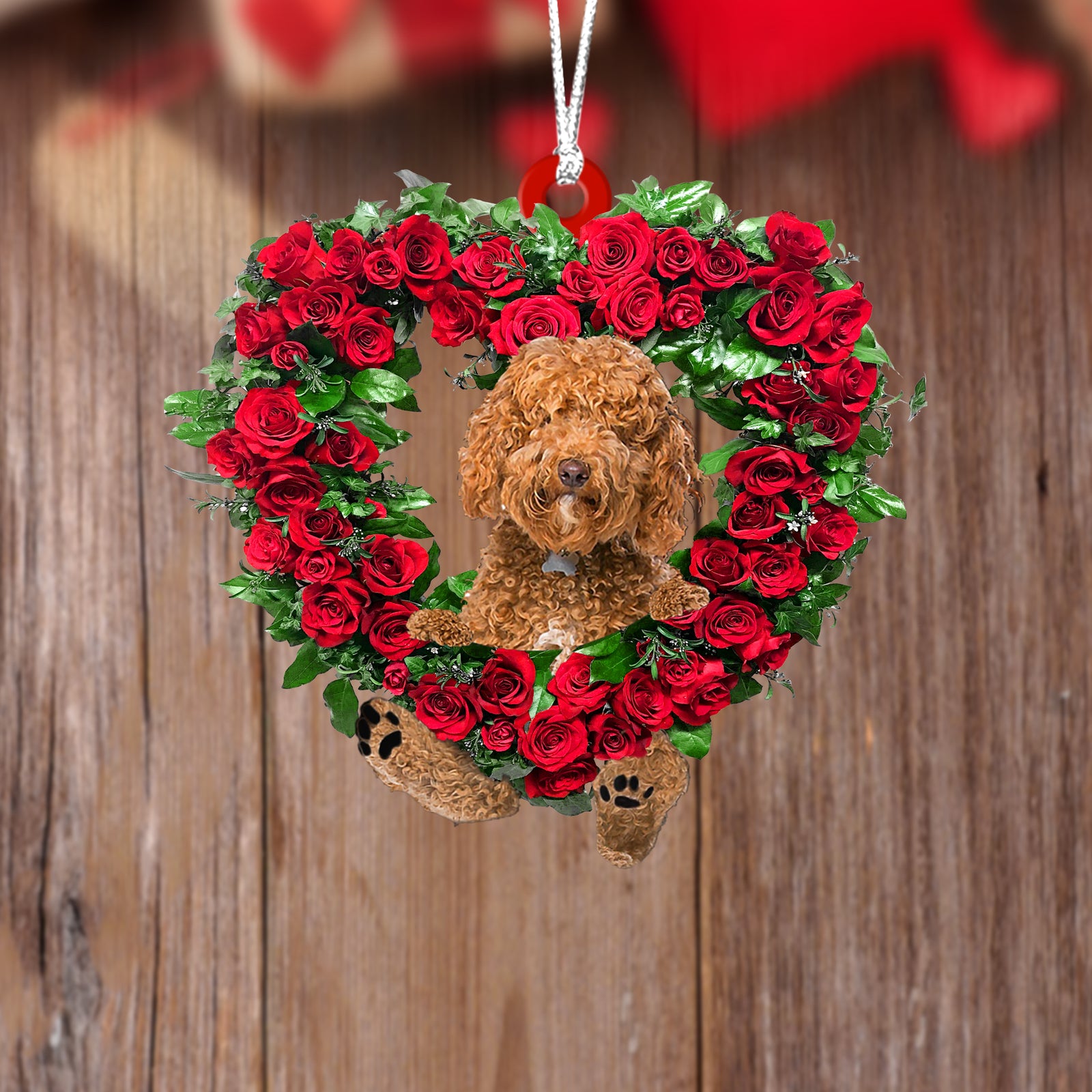 Labradoodle 2-Heart Wreath Two Sides Ornament