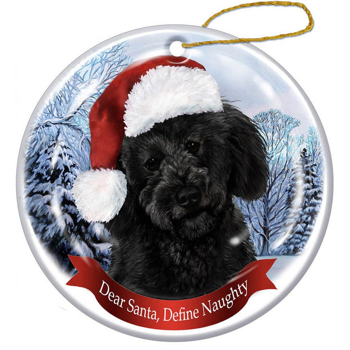 Labradoodle (Black) Santa Hat Porcelain Christmas Ornament