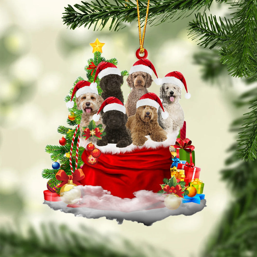 Labradoodle-Christmas Bag&amp;Dogs-Two Sided Ornament